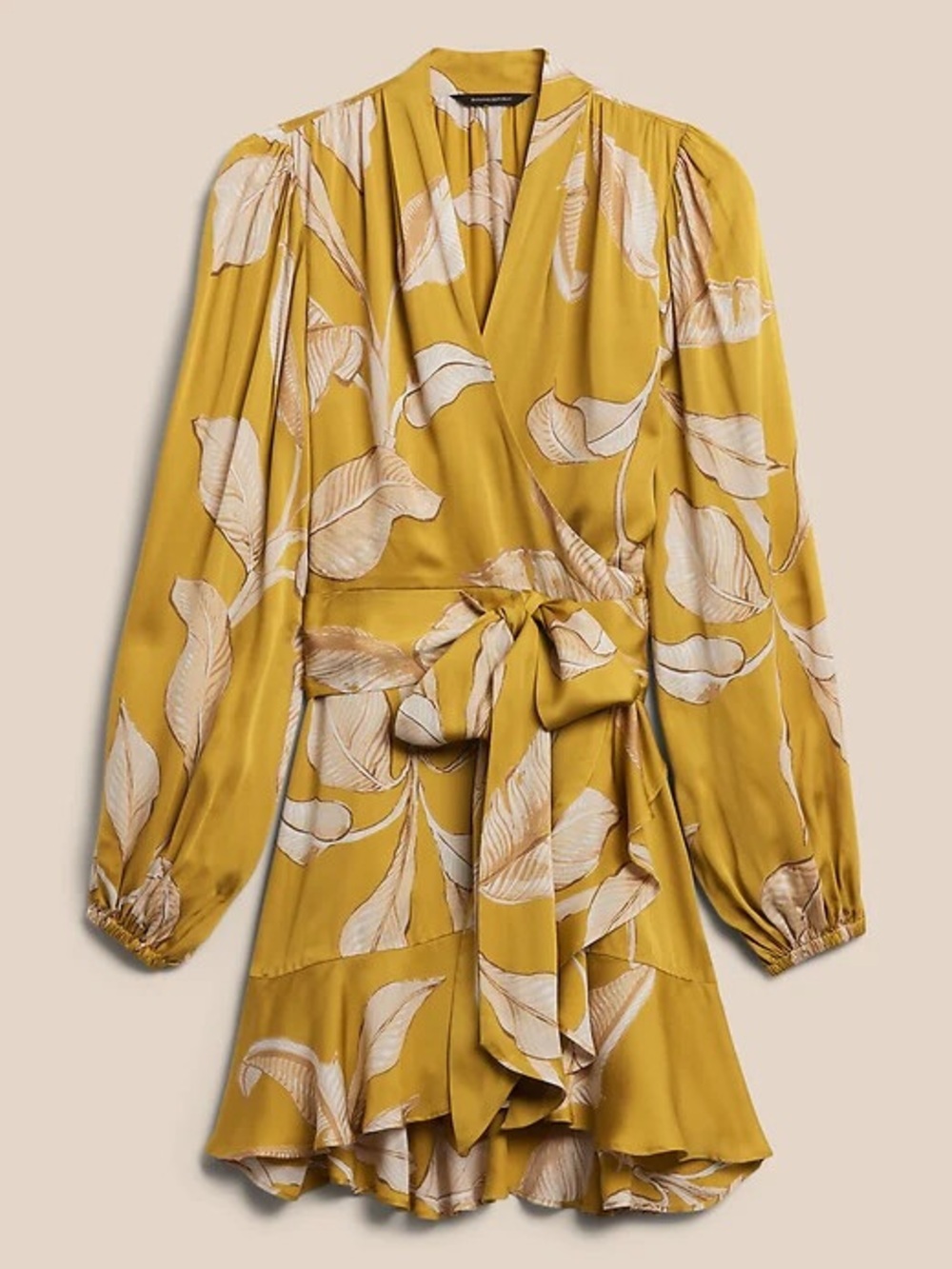 Banana Republic Mustard Yellow Floral Wrap Mini Dress